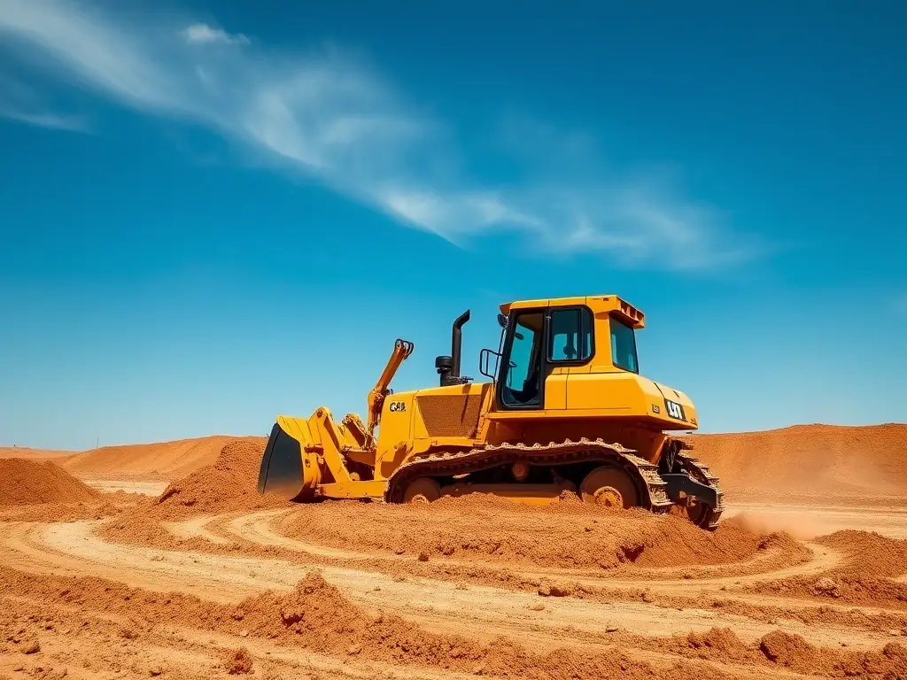 A bulldozer leveling a plot of land with a clear blue sky in the background, representing land grading services by Houston Site Prep Pros.